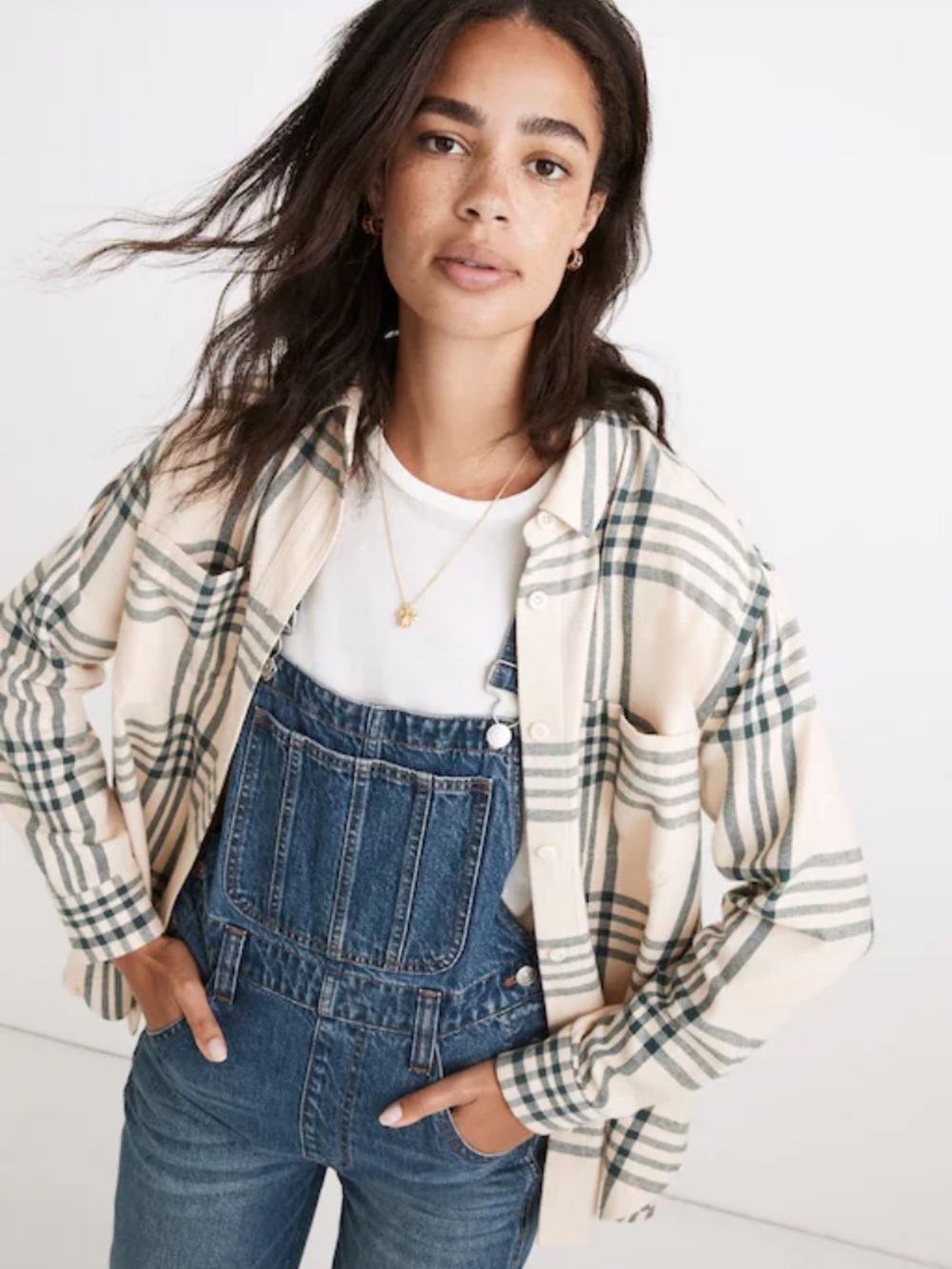 Madewell Beige and Grey Plaid Button-Down Shirt